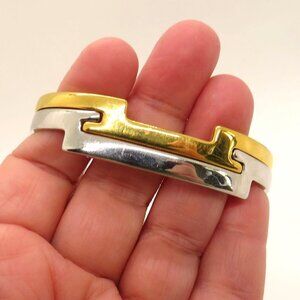 Vintage Avon Bracelet Gold Silver Tone Interlocking Geometric Cuff 1977‎